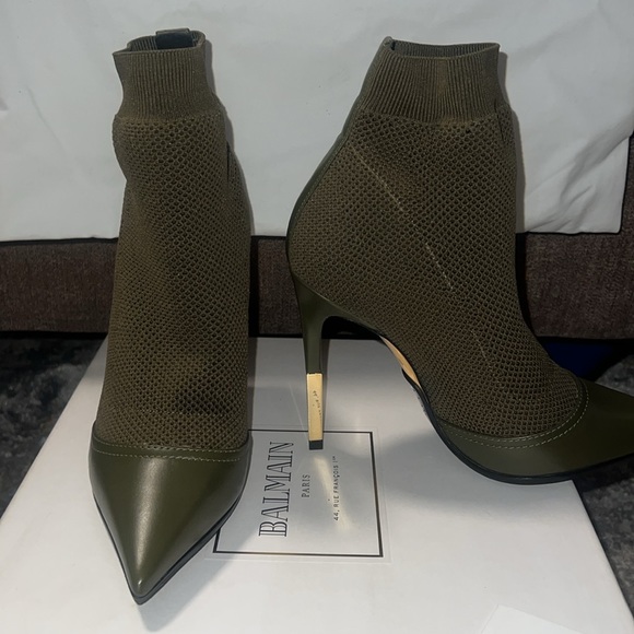 BALMAIN KHAKI STRETCH KNIT ANKLE BOOTS - Picture 3 of 5